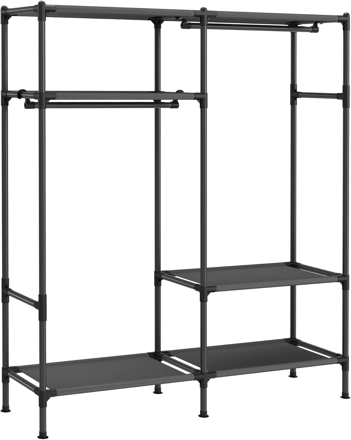 Heavy Duty Clothes Rack, 65 Inch Freestanding Portable Wardrobe with Hanging Rails and Shelves, Total Load 242 Lb, Easy Assembly, for Cloakroom, Bedroom, Black URDR201B02