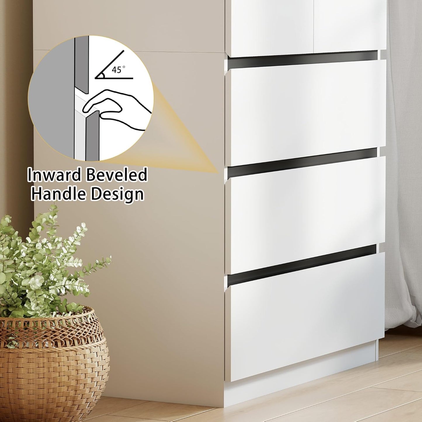 Wooden Wardrobe Closet with 2 Doors: 75" Bedroom Armoire Wardrobe Closet with 3 Drawers, White Cabinet with Hanging Shelves, Large Storage Cabinet (Modern, 1)