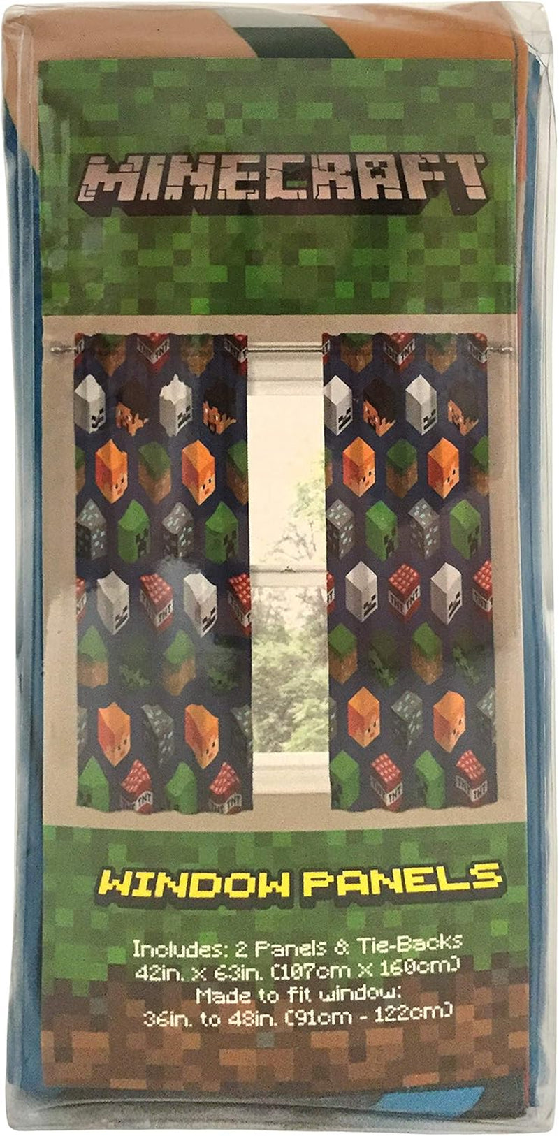Minecraft Isometric Blue 63 in Drapes 4 Piece Set - Beautiful Room Decor&Easy Set Up, Bedding Features Creeper - Window Curtains Include 2 Panels&2 Tiebacks (Official Minecraft Product)