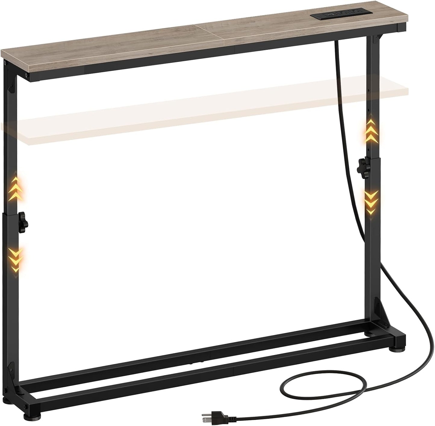 Narrow Console Table with Adjustable Height (25''-32.9''), behind Couch Table with Charging Station, 39.4" W X 5.9" D Skinny Sofa Entryway Table, for Living Room, Hallway, Greige BG95UXG01