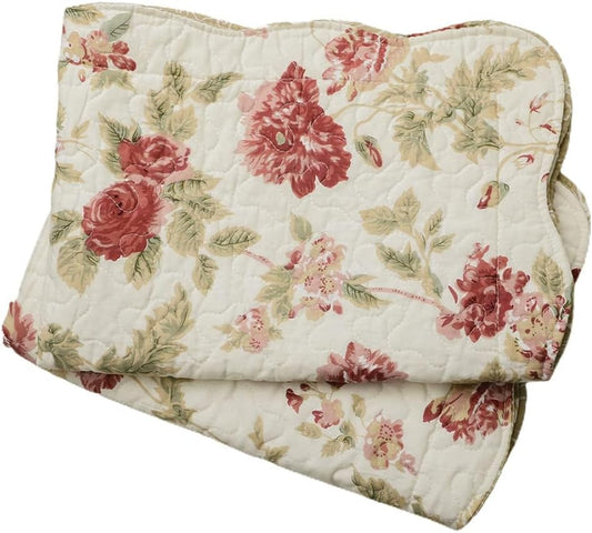 Boho Floral Patchwork Pillow Shams Pack of 2 Farmhouse 100% Cotton Quilted Soft Decorative Pillow Cases Set (Flower,King)