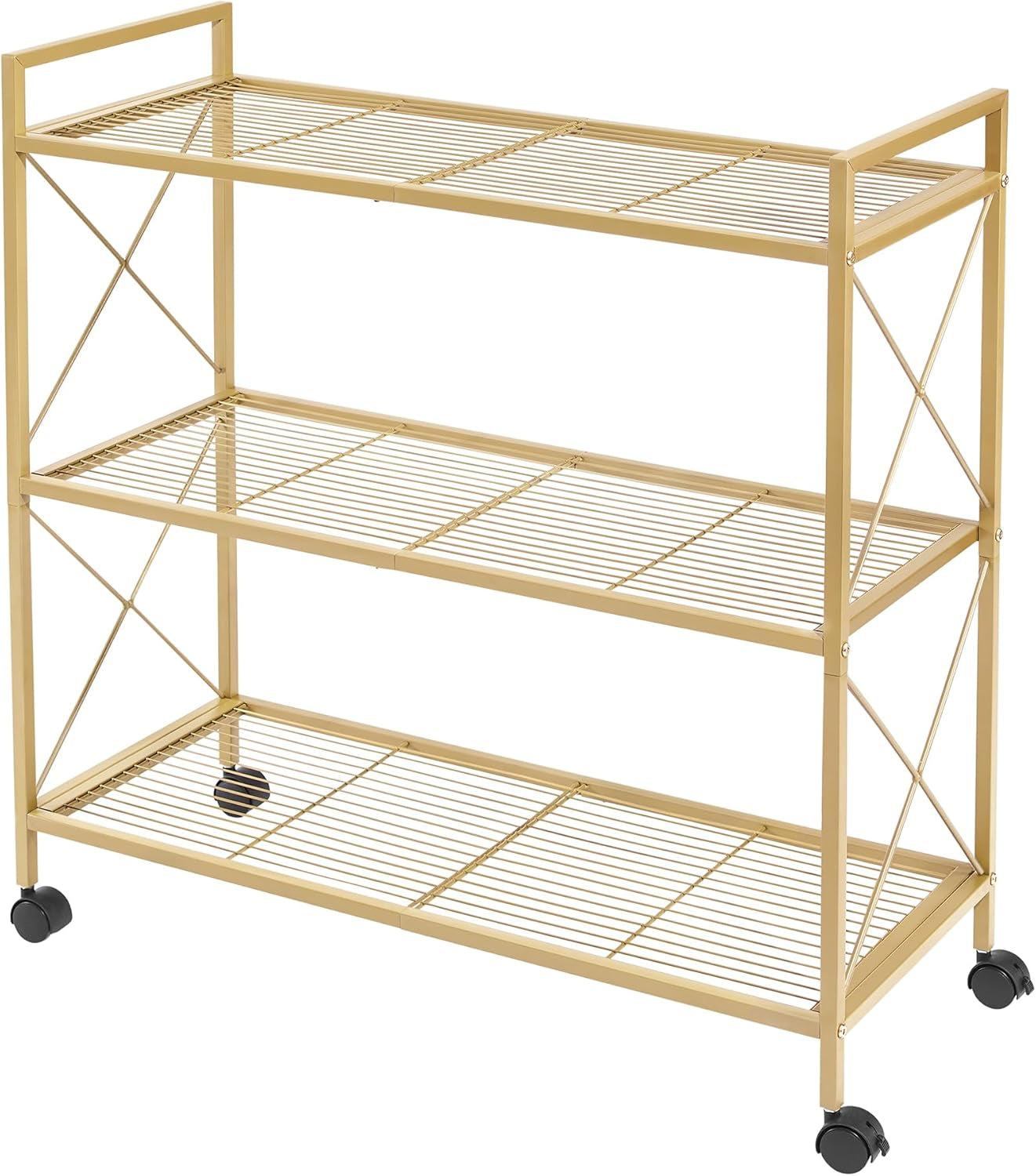 3-Tier Metal Storage Rack with Wheels, Mesh Shelving Unit with X Side Frames, 23.6-Inch Width, for Entryway, Kitchen, Living Room, Bathroom, Industrial Style, Black UBSC163B01