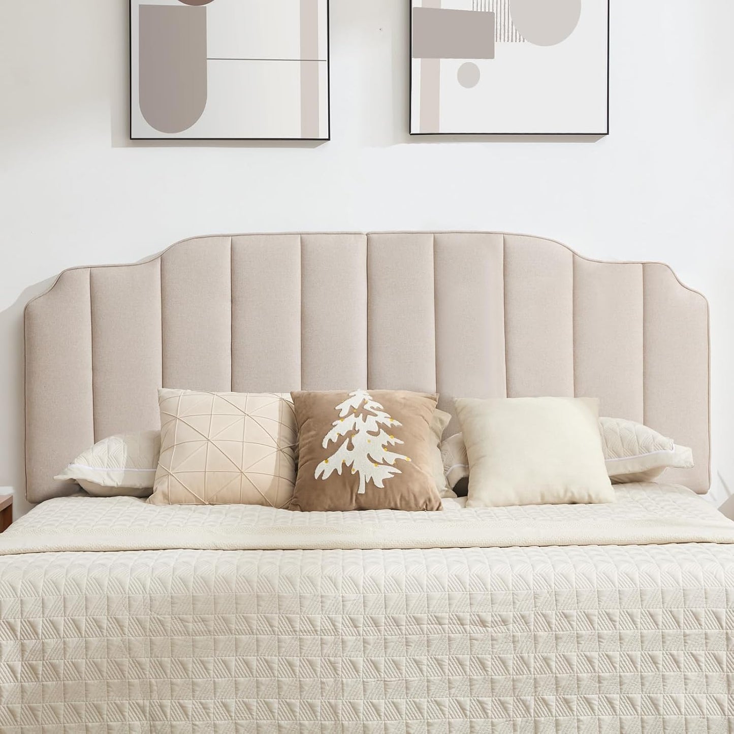 King Size Headboard Light Brown Upholstered Headboard Adjustable Height&Width Linen Headboards Modern Vertical Channel Design Bed Head Board, Light Brown