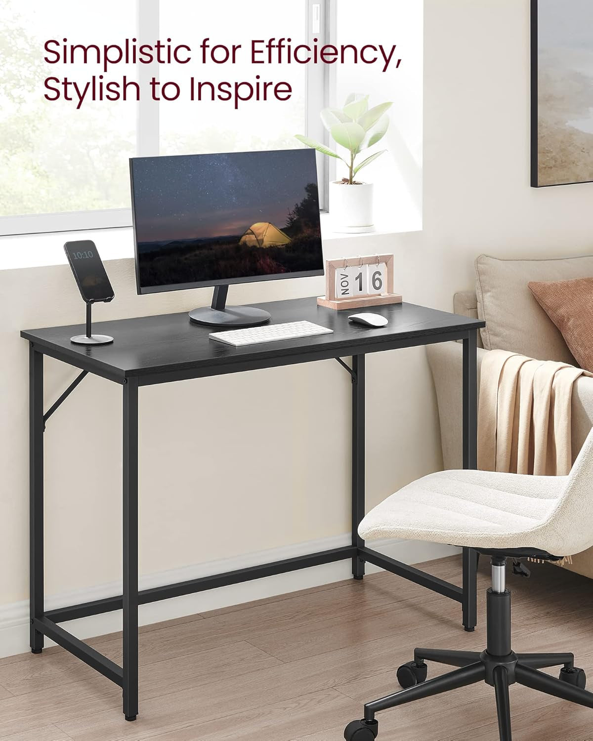 Computer Desk, Gaming Desk, Home Office Desk, for Small Spaces, 19.7 X 39.4 X 29.9 Inches, Industrial Style, Metal Frame, Black with Wood Grain ULWD041B56