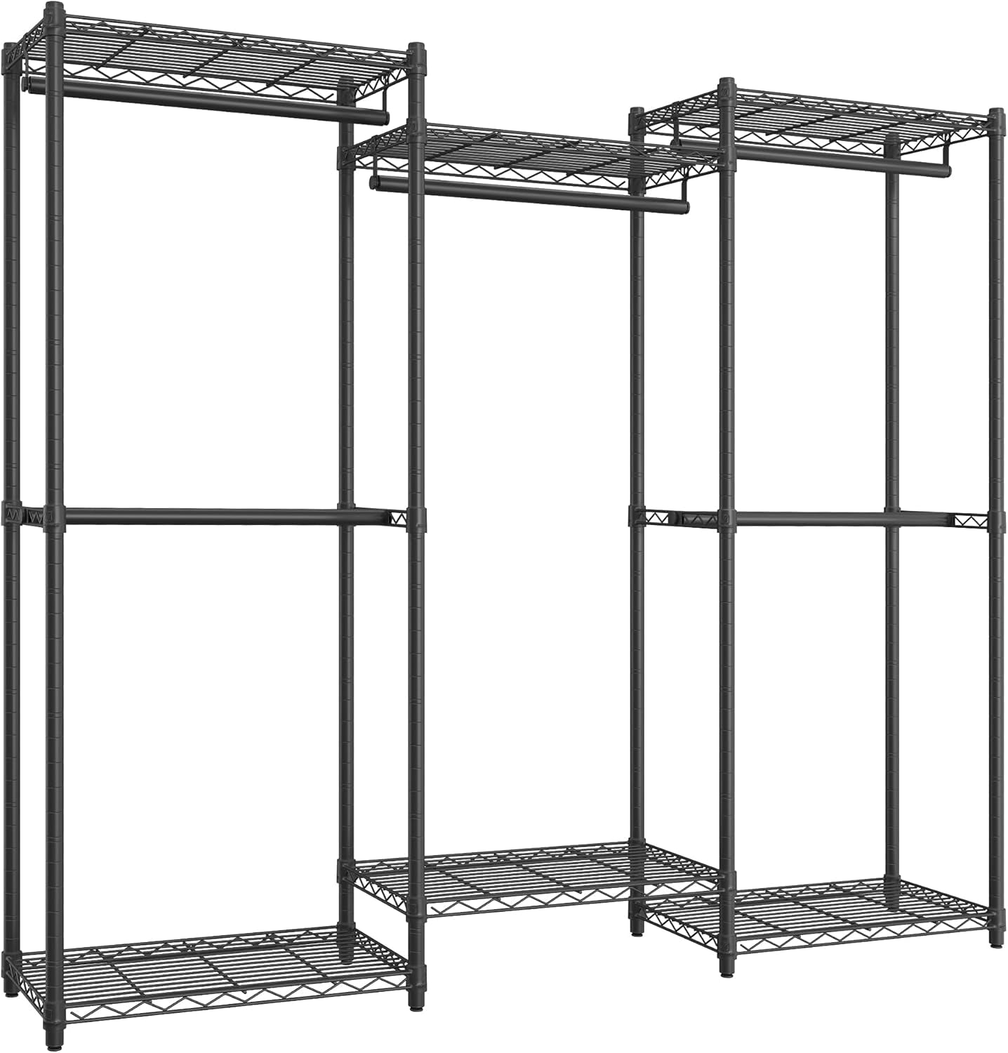 Heavy-Duty Clothes Rack, Garment Rack, Portable Closet, 68.7-Inch Wide Clothing Rack with Adjustable Mesh Shelves and Hanging Rails, Ink Black ULGR433B01