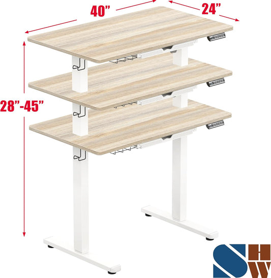 40-Inch Electric Height Adjustable Standing Desk with Drawer, Memory Preset and Cable Management Tray, Maple