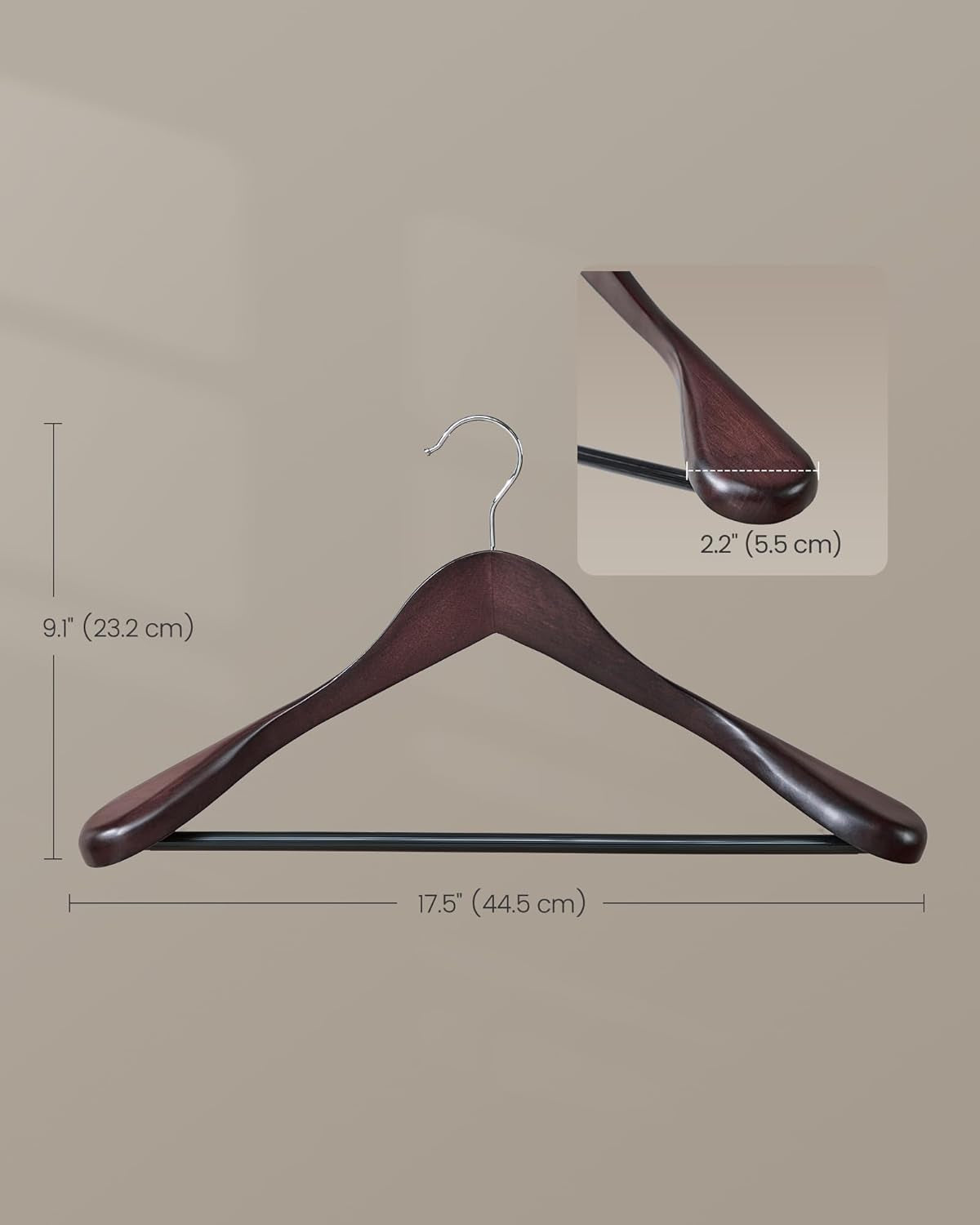 Mahogany extra wide wooden suit hangers set of ten with swivel hooks, view 7