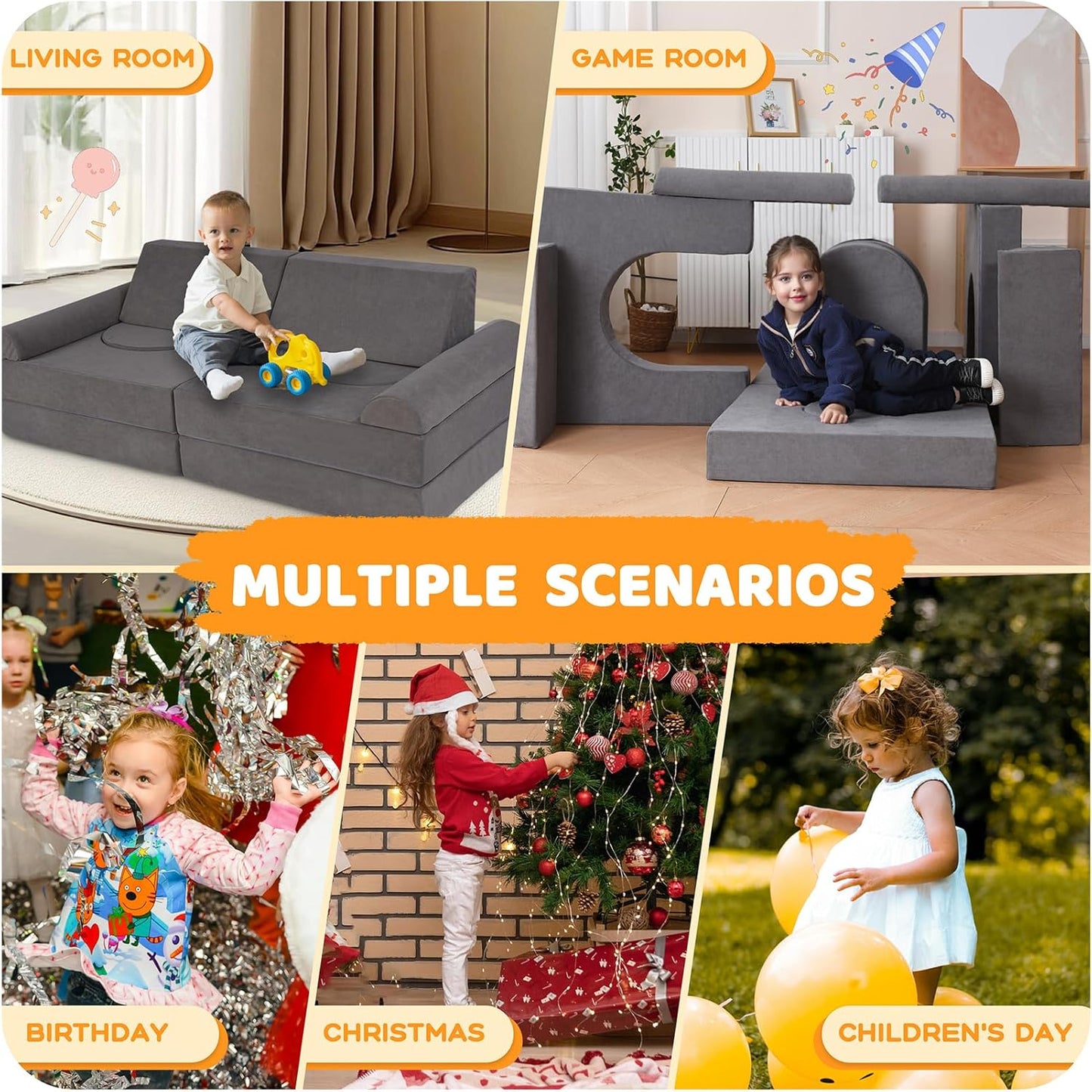 12-Piece Modular Kids Play Couch – Premium Soft Foam, Removable Cover, Comfortable & Safe Toddler Couch for Children 1-6 Years, Portable & Easy to Clean, Ideal for Living Room & Playroom