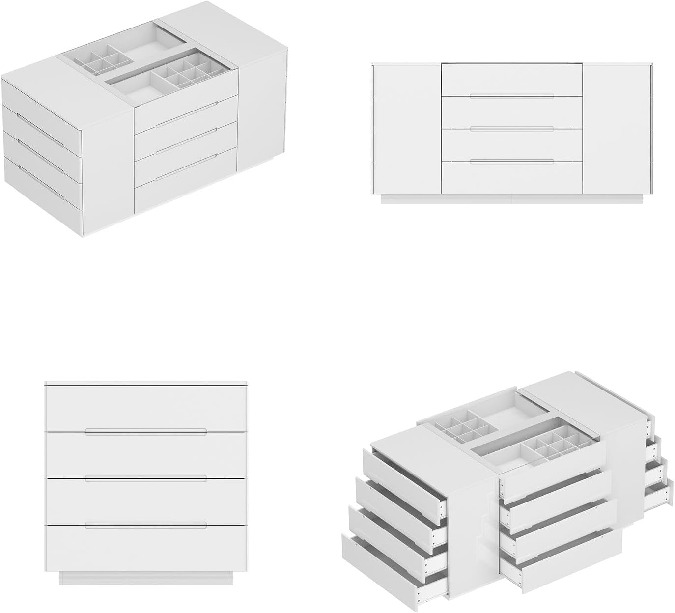 Armoire Bedroom Island Wardrobe Closet Island with 16 Drawers & Glass Tabletop, Island Dresser with Jewelry Organizer, Closet Island for Cloakroom White (63”W X 31.5”D X 31.5”H)