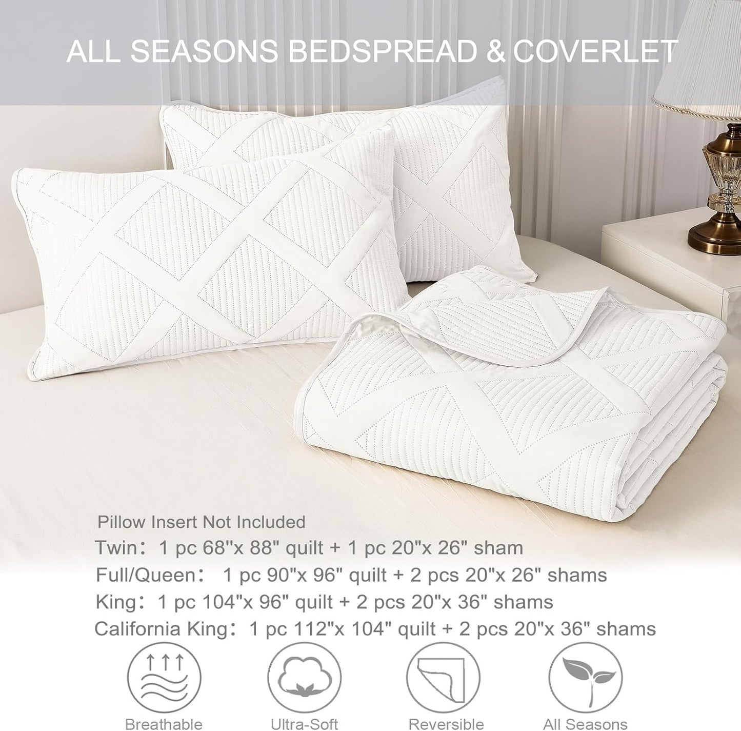 White striped king quilt set with two pillow shams, view 6