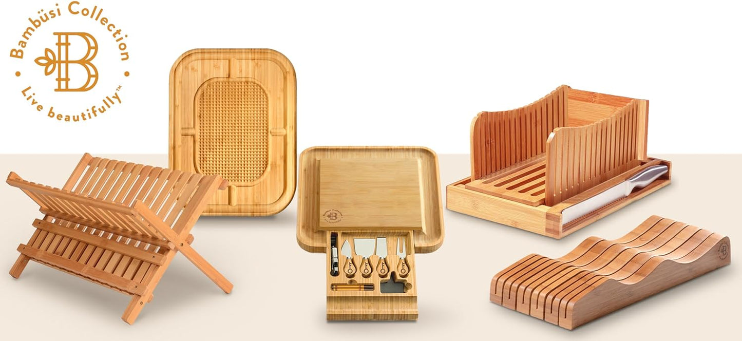 3 Piece Cutting Board Set - Reversible Bamboo Wood Cutting Boards for Kitchen, Chopping Meat, Vegetables, Fruit, Cheese, Charcuterie - Assorted Sizes with Handles for Meal Prep & Serving, Kitchen Gift