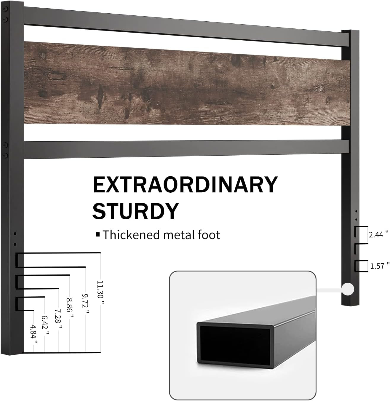 Rustic wooden headboard with metal slats, view 7
