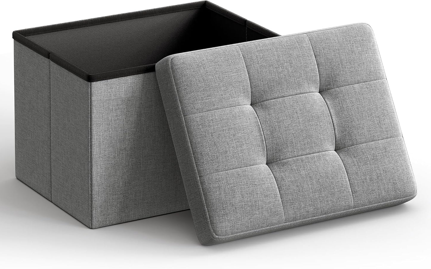 MAZIE Collection - Small Folding Storage Ottoman, Foot Rest Stool, 12.2 X 16.1 X 12.2 Inches, 286 Lb Load Capacity, for Living Room, Bedroom, Home Office, Dorm, Ink Black ULSF102B01