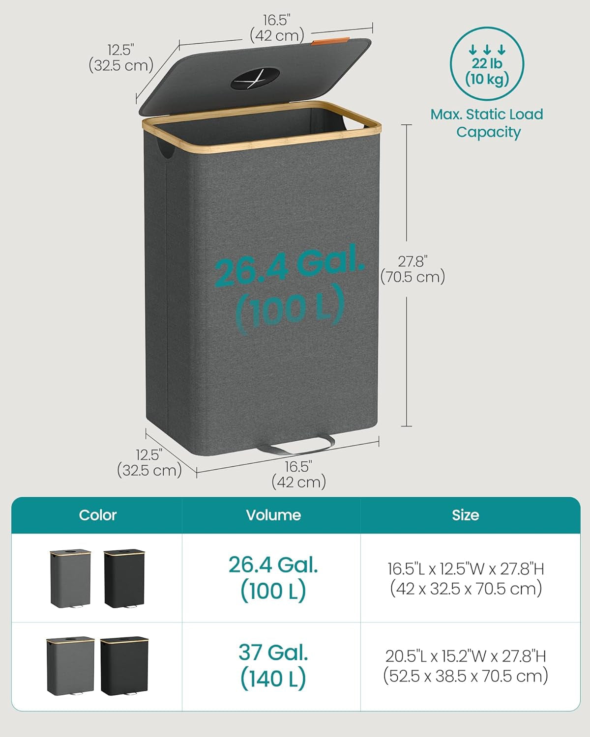 Slate gray and beige kitchen recycling bin with inner bag, view 7