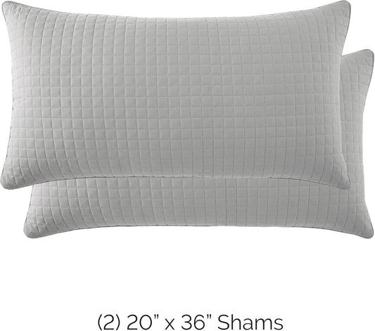 Pillow Shams King Size Set of 2, Large 20"X36" Decorative Grey Pillow Covers for King Size Pillows, Luxury Quilted Sham Covers to Match Quilt Bedding Set, Steel Grey