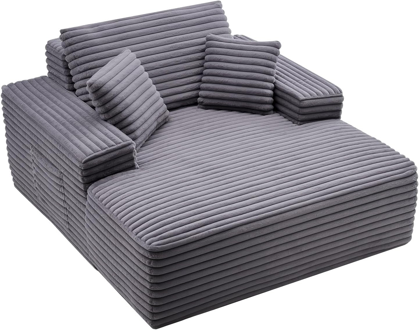 Chaise Lounge Chair, 48 in Boneless Chaise Lounge Indoor, Modern Upholstered Oversized Reading Chair with Throw Pillows & Armrests, Sofa Couch Deep Seat Sleeper for Living Room, Bedroom, Balcony