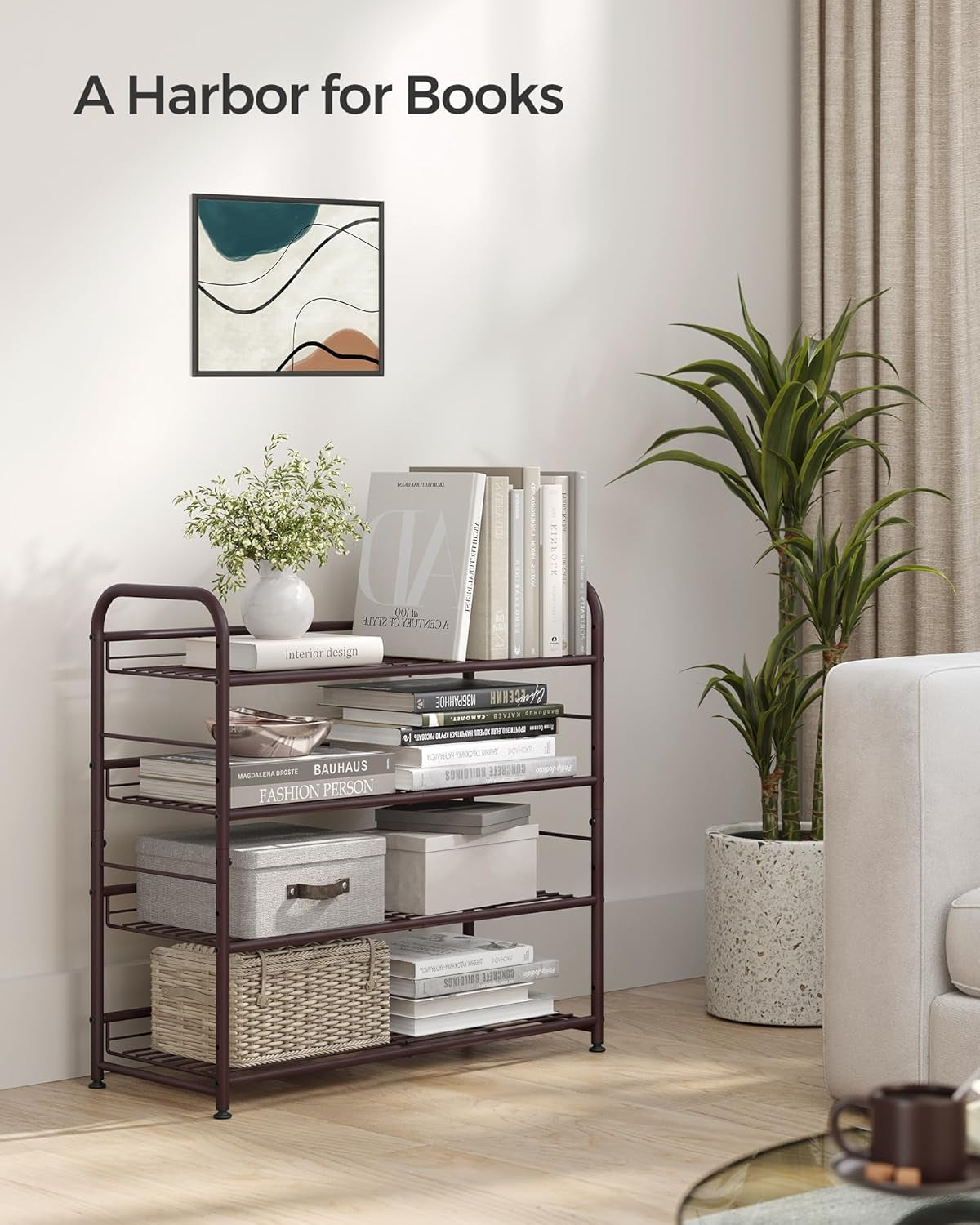 Stackable Shoe Rack, 4 Tier Metal Shoes Rack Storage Shelf, Holds up to 20 Pairs Shoes, Adjustable Slanted Shelves Tower Organizer for Closet Entryway Small Spaces, Bronze