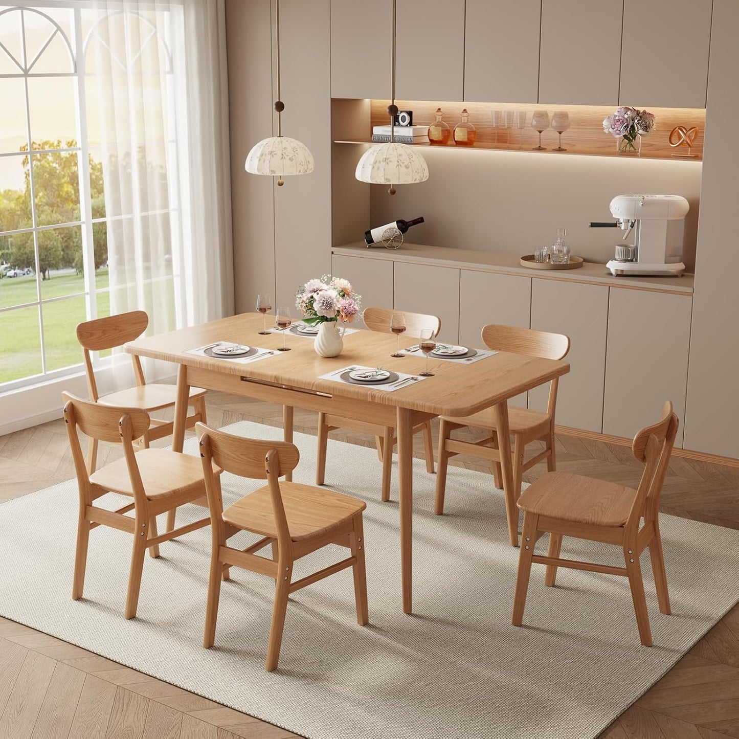 Solid Wood Extendable Dining Table for 4-8 People with Seamless Extension from 47.2 to 63 Inches, Easy Assembly, Expandable Tables for Small Spaces, Dining Room, Kitchen, Living Room, Natural