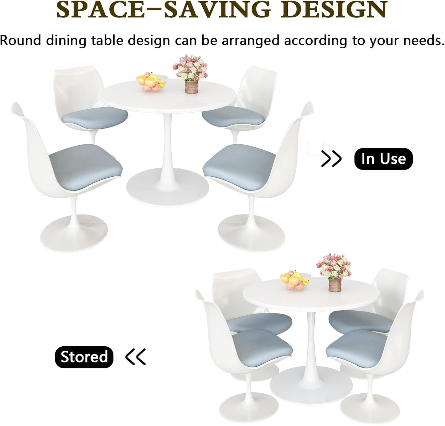 White round Dining Table, 31.5" Tulip Kitchen Dining Table for 2-4 People with MDF Table Top & Pedestal Base, Modern Minimalist Design