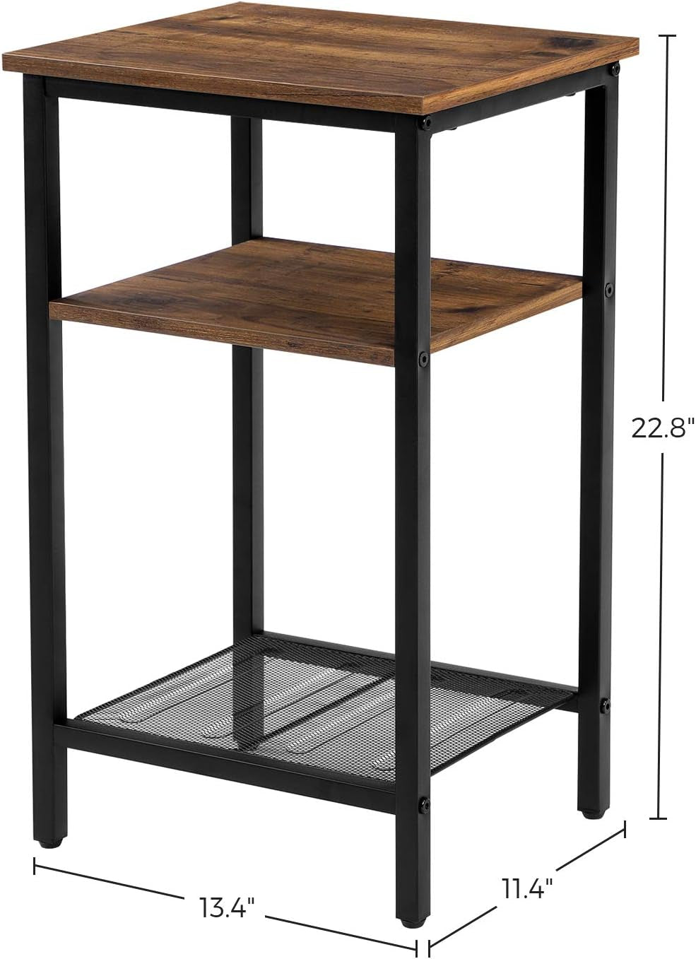 End Table Set of 2, 3-Tier Nightstands, Side Table for Small Space in Living Room, Bedroom, Steel Frame, Easy Assembly, 2-Pack, Chestnut Brown