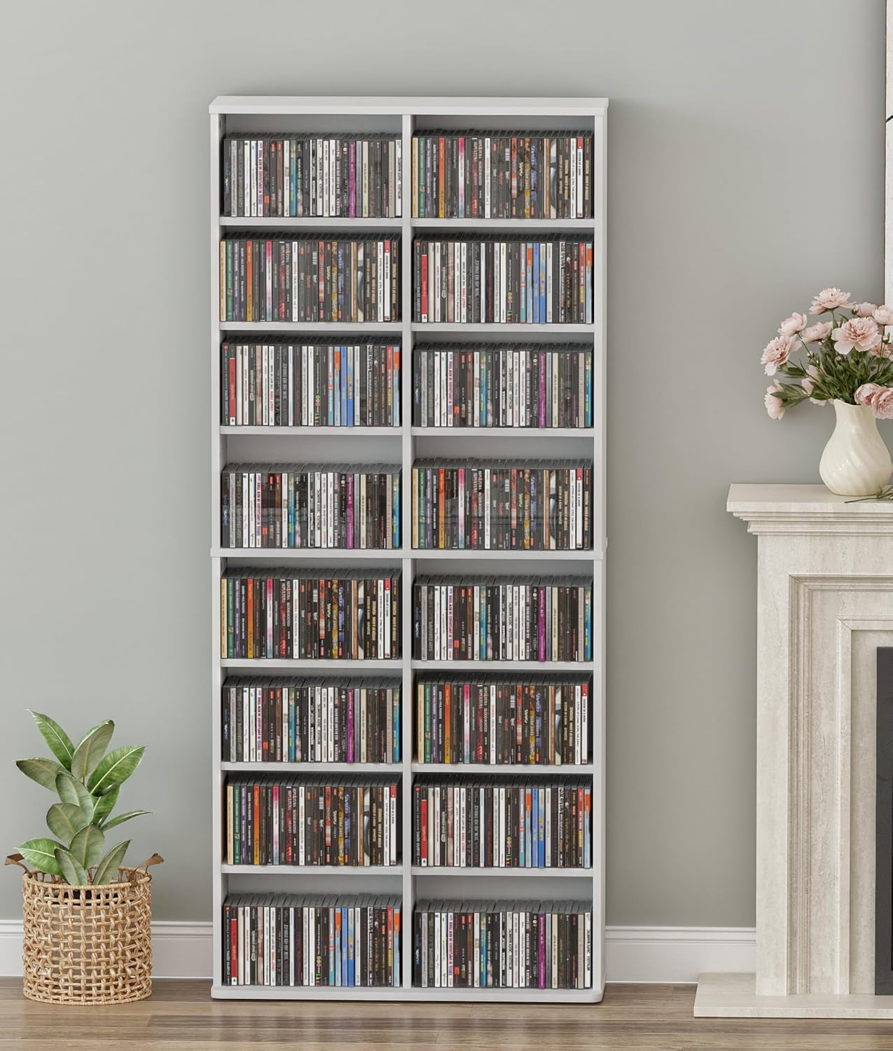 DVD Tower Storage Rack, 16-Shelf Media Storage Shelves with Adjustable Shelves 8-Tier DVD Stand Tower for Living Room Home Office