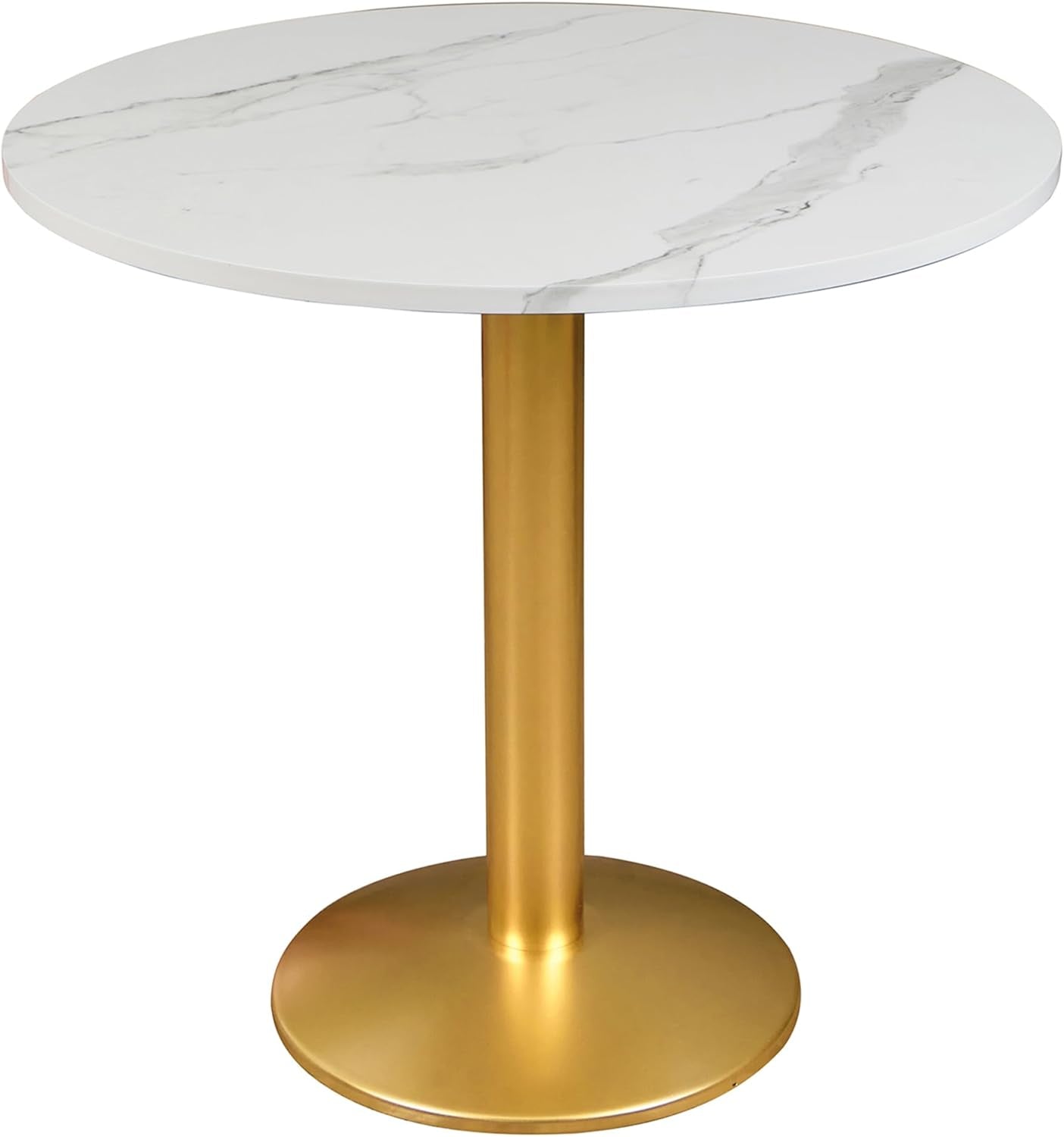 Round Modern Dinning Table 30 Inches Bistro Tulip Table with White Faux Marble Top Gold Sturdy Metal Frame,Easy Assemble,Diameter 30In*H28.54In