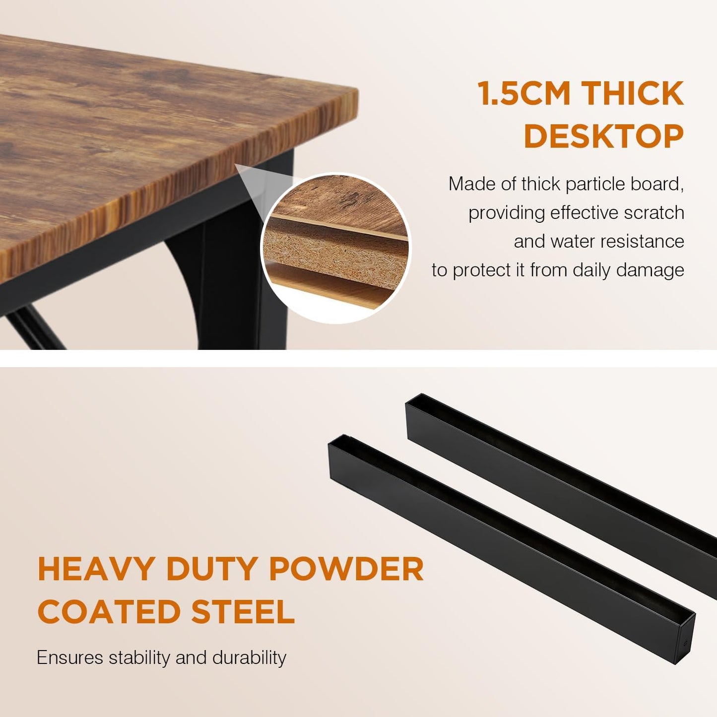 | 32 Inch Computer Desk | Brown | Office Desk with Metal Frame, Adjustable Feet | Water-Resistant, Scratchproof Surface | Sturdy Writing Table for Home Office or Study | Pack of 1