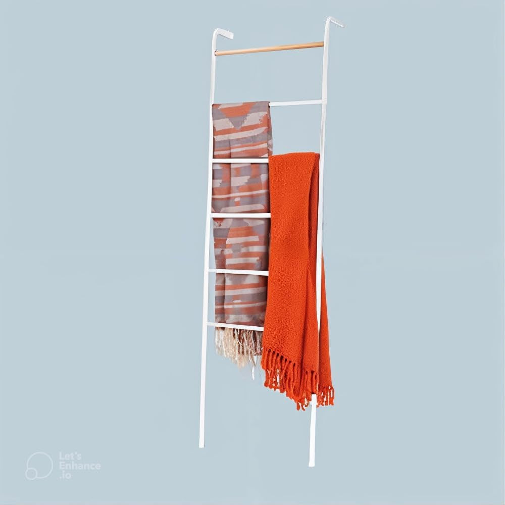 Wall Leaning Ladder Rack for Household Fabrics, Clothing, Interior Decoration, White