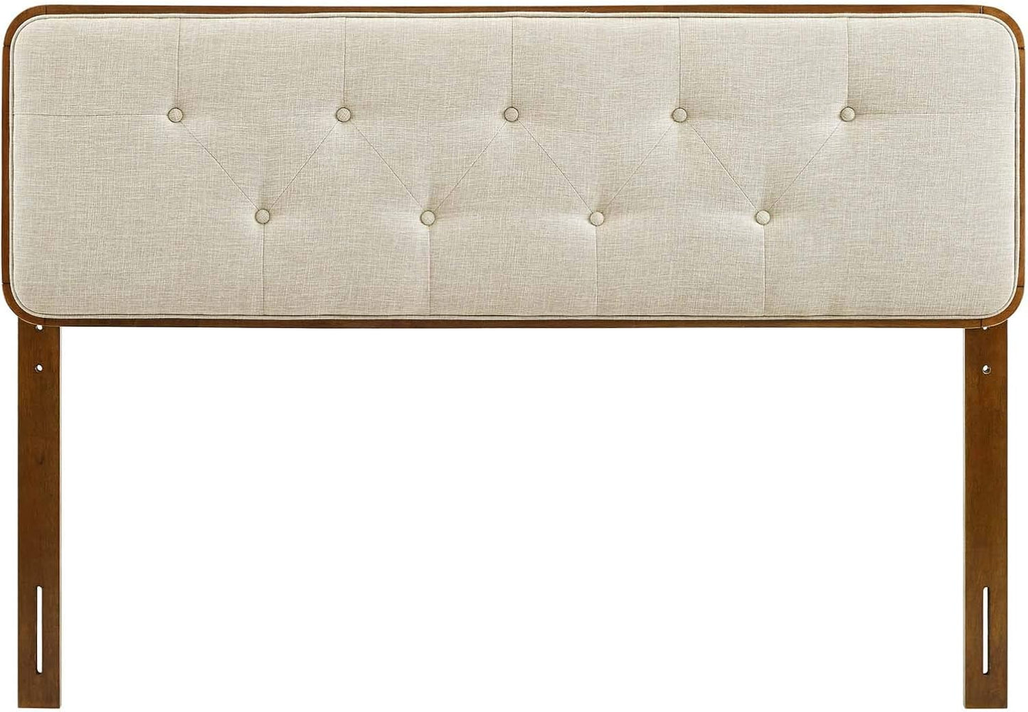 MOD-6235-WAL-BEI Collins Tufted King Fabric and Wood Headboard, Walnut Beige
