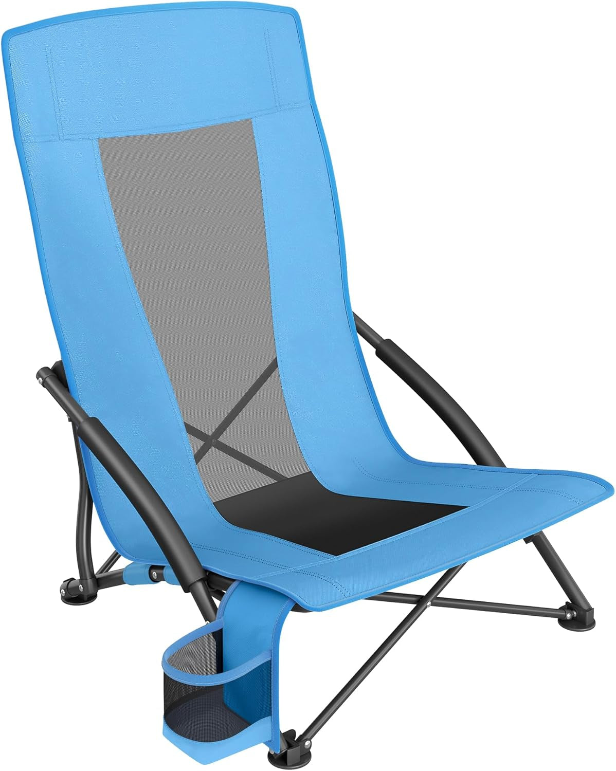 Set of 2 Portable Beach Chairs for Adults, Max. Load 330 Lb Each, High Backrest, Cup Holder, Lightweight, Heavy-Duty, Light Blue UGCB067Q01V1