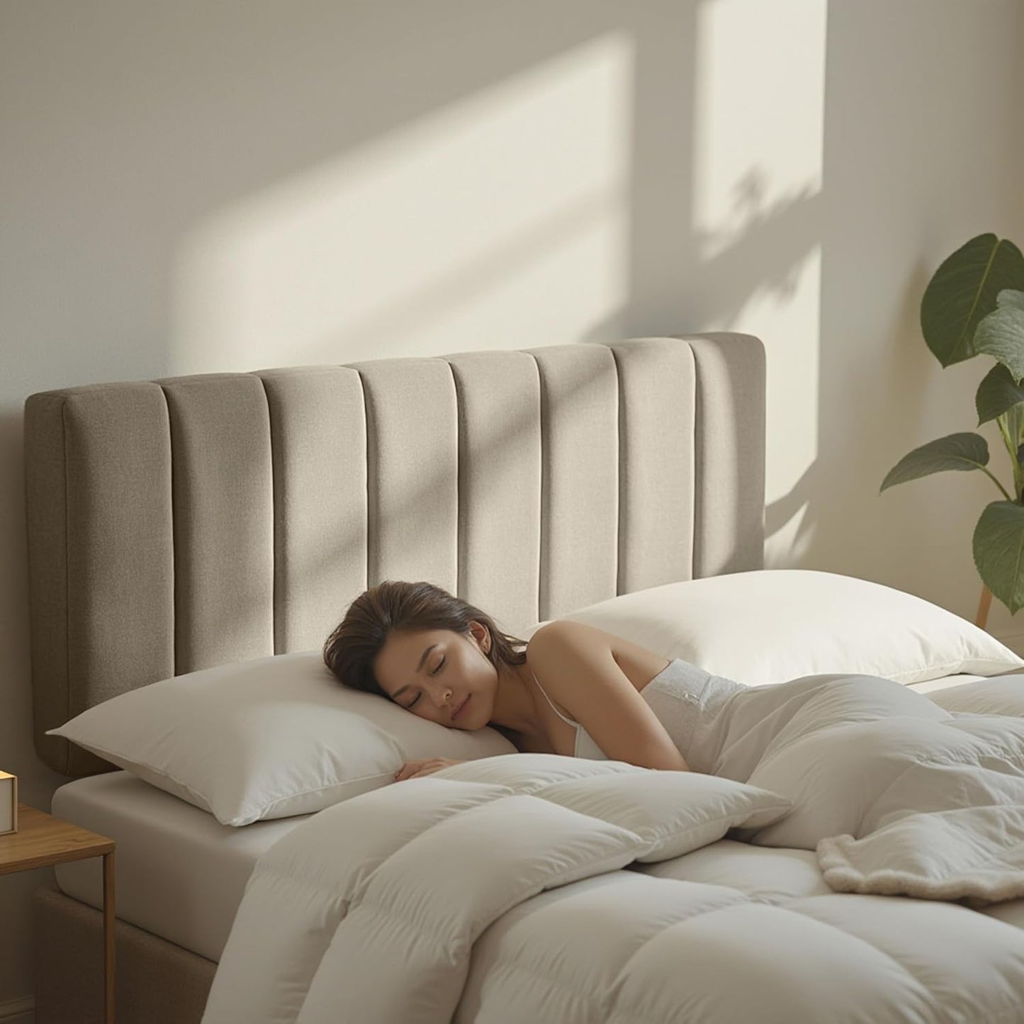 Upholstered King Headboard - Easy Assemble Channel Stitched Headboard King Size Bed - Wall Mounted Headboards with 3D Soundproof Wall Panels Peel & Stick Floating Headboards, Linen