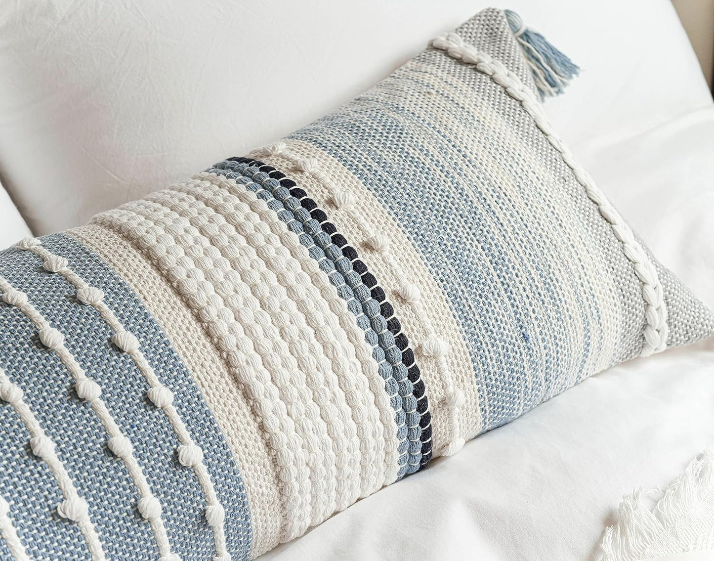 Coastal Blue Decorative Lumbar Pillow Cover 14X36 Boho Long Body Pillow for Bed Farmhouse Lumbar Throw Pillow for Couch Modern Accent Textured Throw Pillowcase