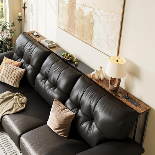 Narrow Sofa Table with 2 Power Outlets, 86.6-110.2 Inch Adjustable Length, behind the Couch Table with USB-C Port, Long Entryway Console Table, Anti-Tip Kit, for Living Room, Rustic Brown