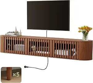 71''Fluted Floating TV Stand Wall Mounted for 65-80 Inch TV-Walnut, view 2