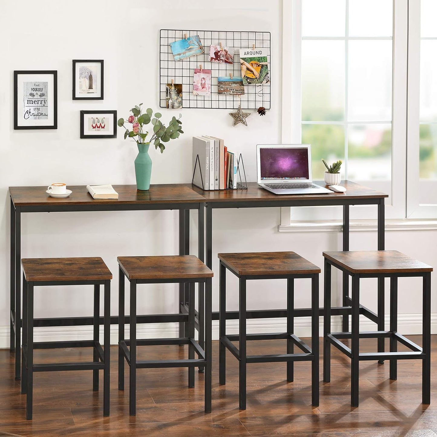 Bar Table, Narrow Long Kitchen Dining Table, Sturdy Metal Frame, Industrial, 15.7 X 63 X 35.4 Inches, Rustic Brown and Ink Black ULBT160K01V1