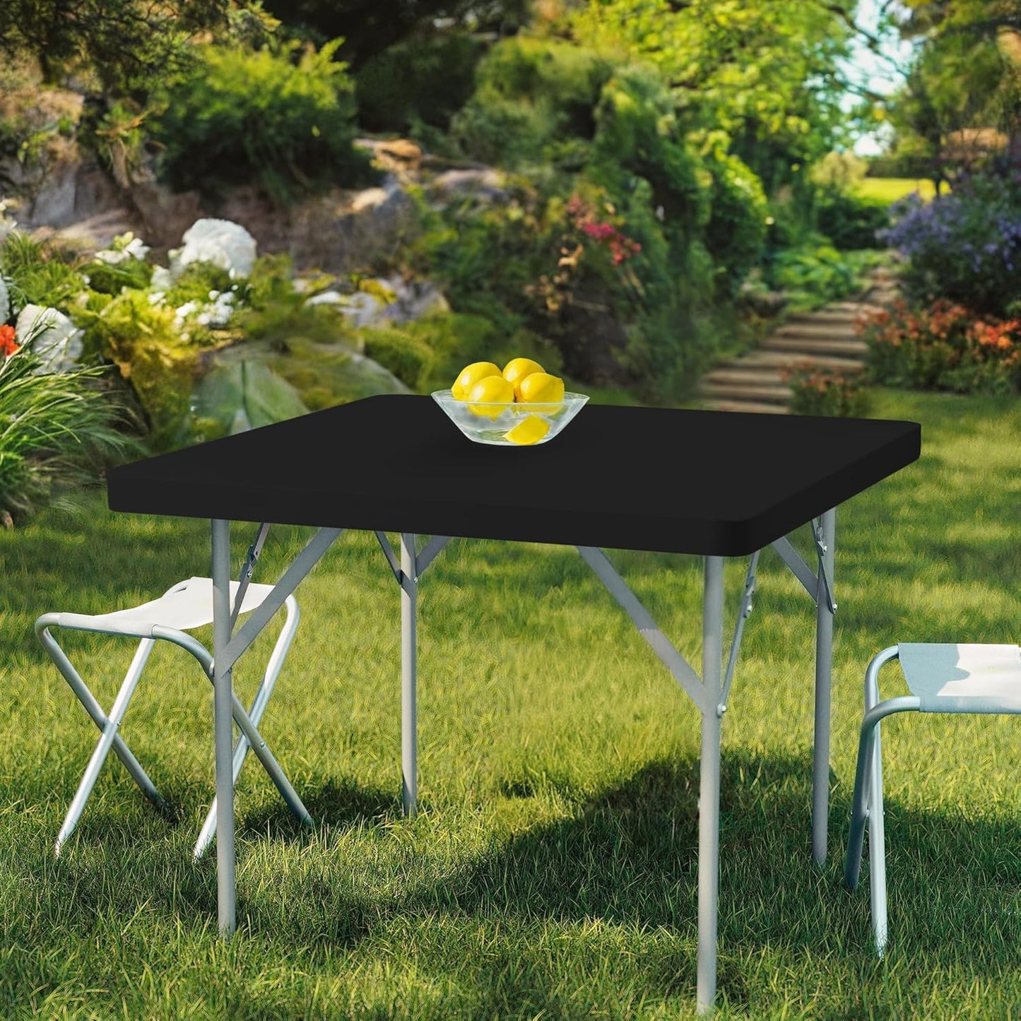 Square Fitted Tablecloth 34X34 Inch-2 Pack Black Card Elastic Spandex Table Cover-Small Stretch Folding Table Cloths Topper Cap for Kitchen Dining Picnic Patio Outdoor Party Tables