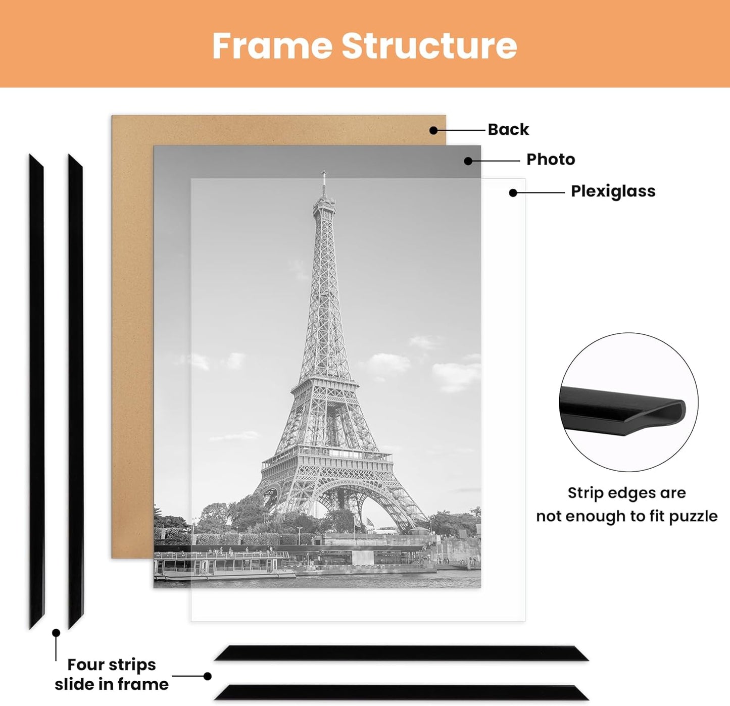 12X16 Picture Frame Black 3 Pack, Scratch-Proof Poster Frames 12 X 16 for Photo Gallery - Slide-In Strips, Horizontal or Vertical Wall Mounting