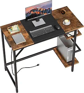 Small Computer Desk, 35.4 Inch Home Office Desk with Power Outlet, view 2
