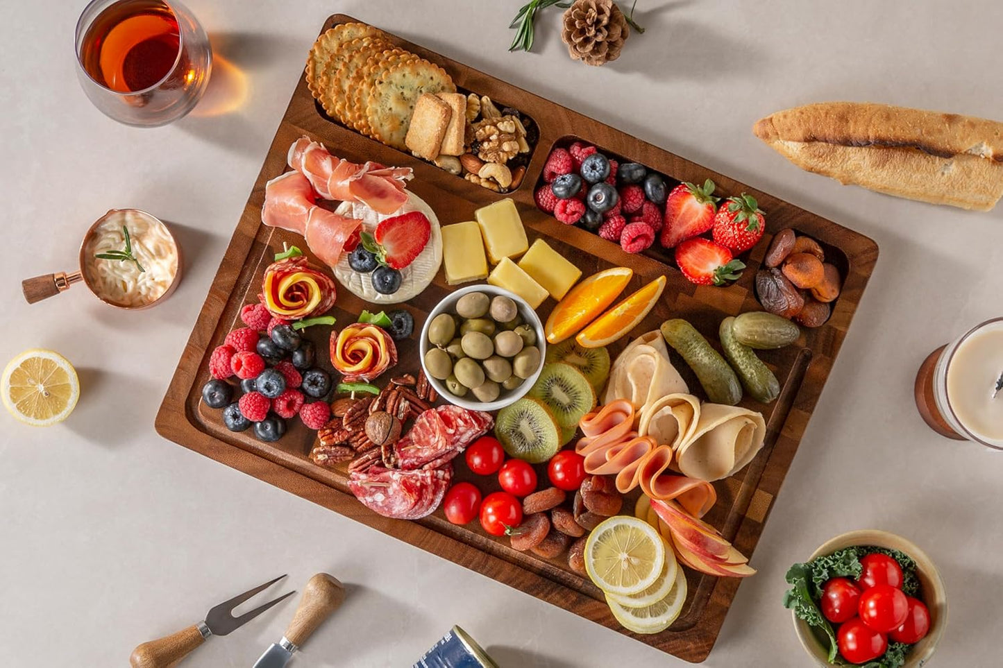 Walnut Wood Cutting Boards for Kitchen, Large Chopping Board Double Sided, End Grain Cutting Board with Handle, Charcuterie Butcher Block for Meal Prep & Serving with Gift Box, 17"×13"×1"