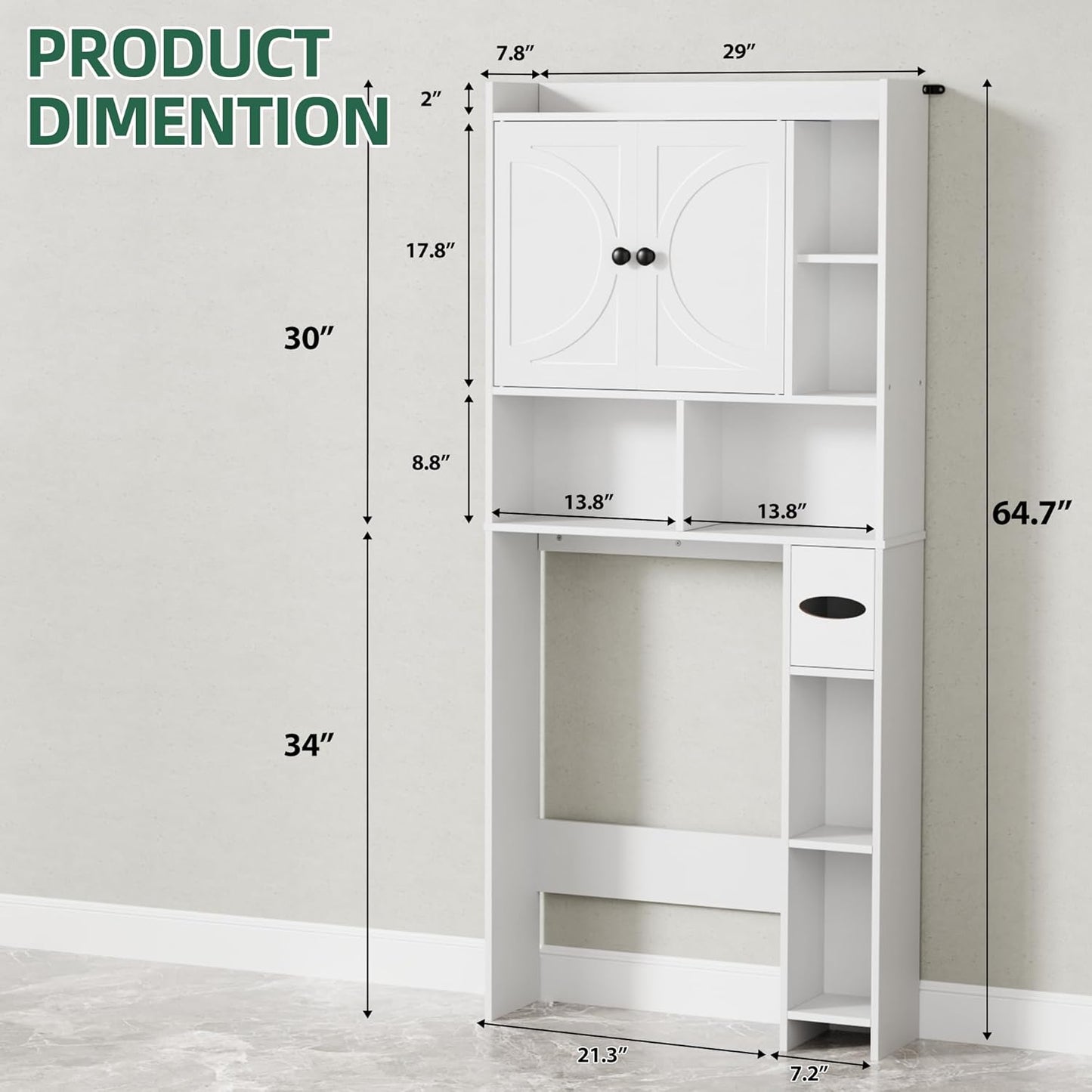 Over the Toilet Storage Cabinet, Farmhouse Storage Cabinet above Toilet Bathroom Organizer, White