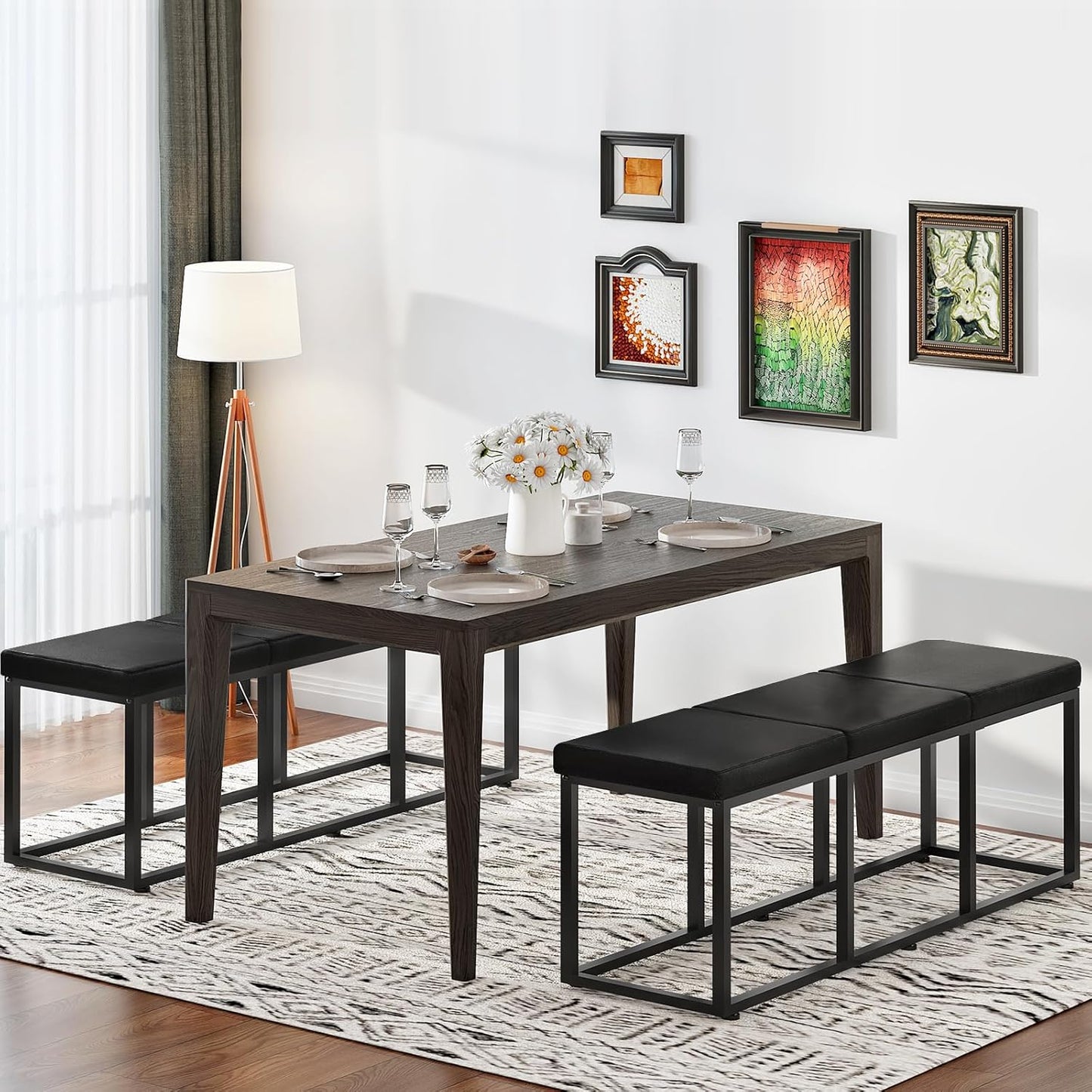 Dining Bench, Dining Room Bench with PU Leather Upholstered Seat, for Kitchen, Living Room, Hallway, Kitchen, Entryway, Bedroom, Black BB46CD01