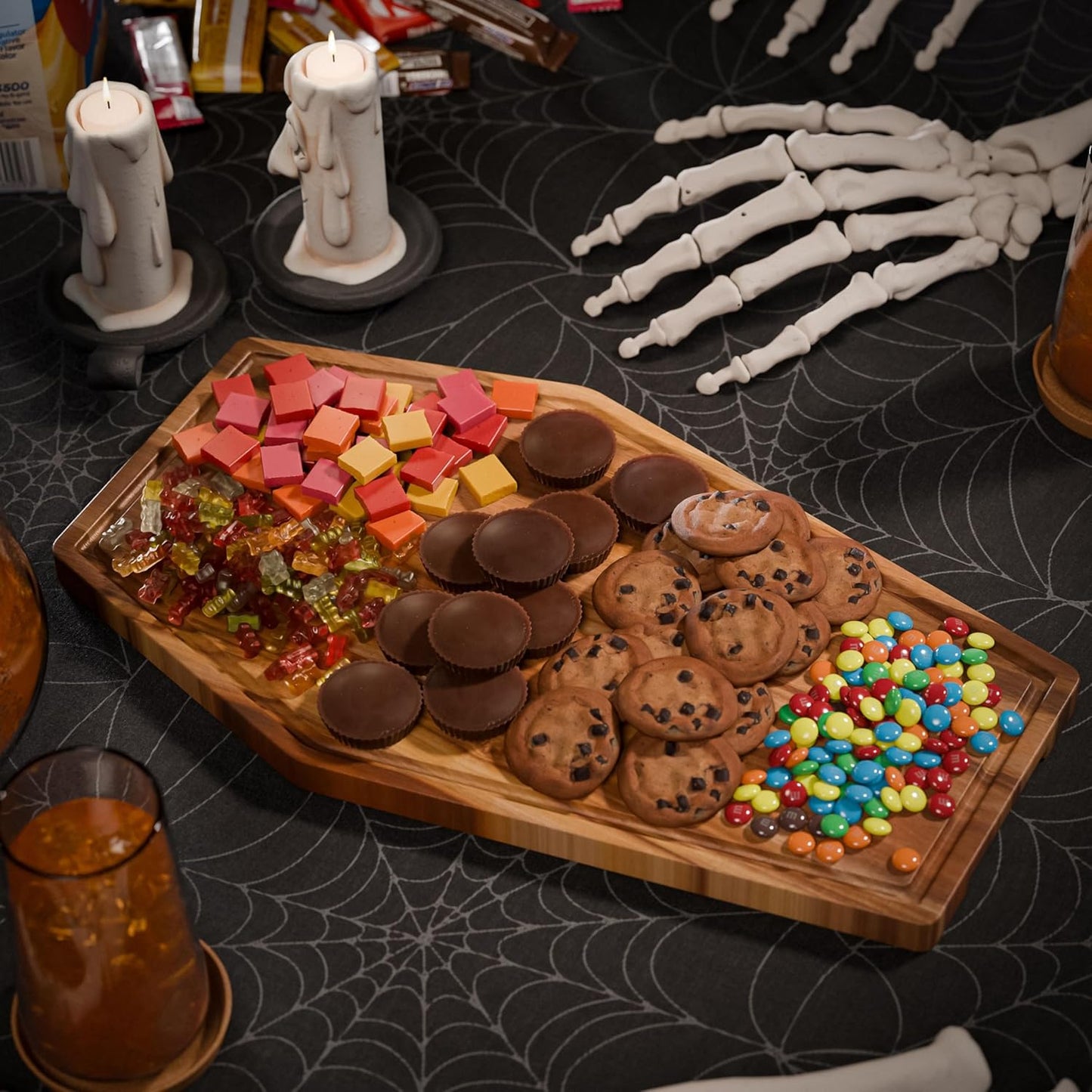 New - Large Coffin Charcuterie Board - Gothic Acacia Wood Coffin Shaped Cutting Board 17X10.5Inch, Halloween Wooden Serving Tray, Goth Platter, Spooky Decor Gifts