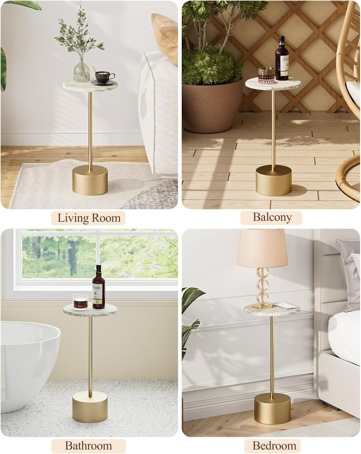 Gold Drink Table Pedestal, round Side Table, Drink Tables for Small Spaces, Pedestal End Table, Small Pedestal Table