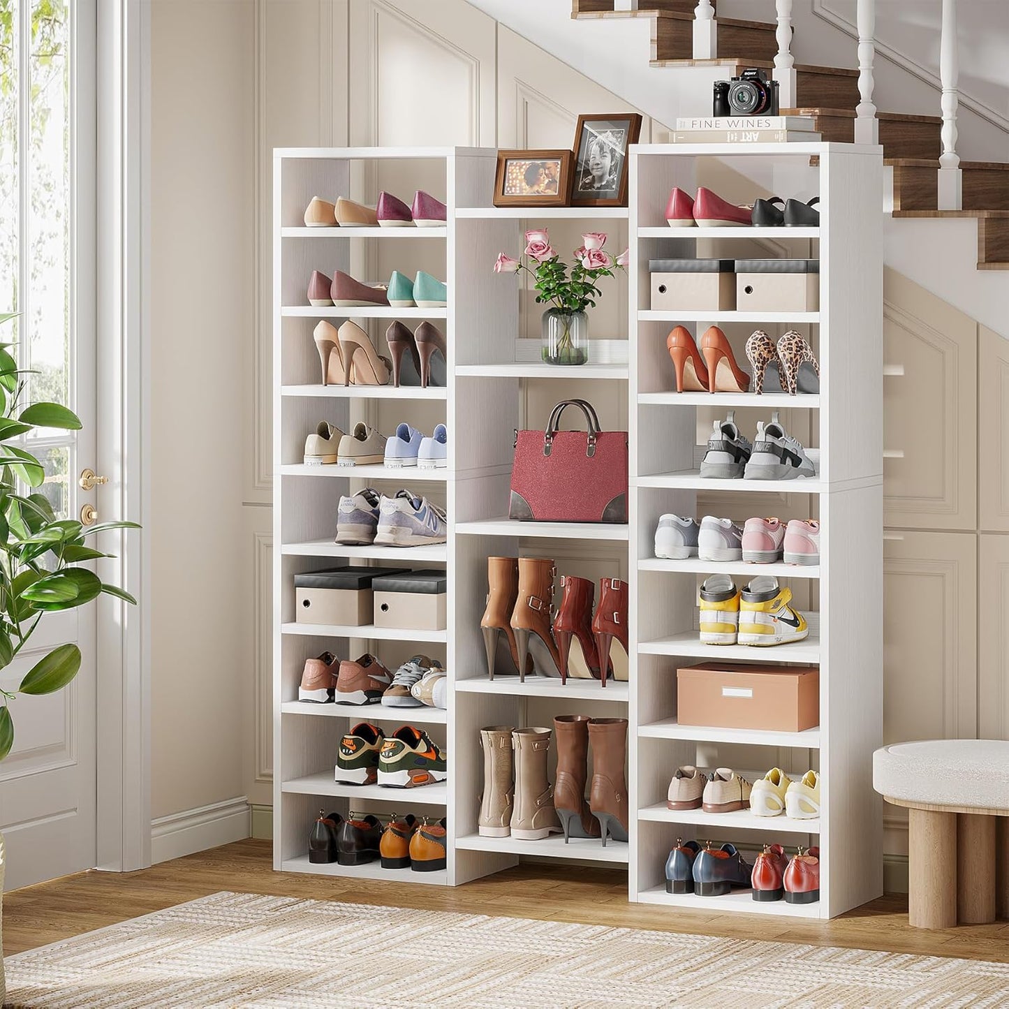 14-Tier Shoe Rack, White Shoe Storage Cabinet with 22 Open Cubbies, 46 Pairs Wide Entryway Shelf for Shoes, Modern Organizer for Closet Living Room Entryway Hallway