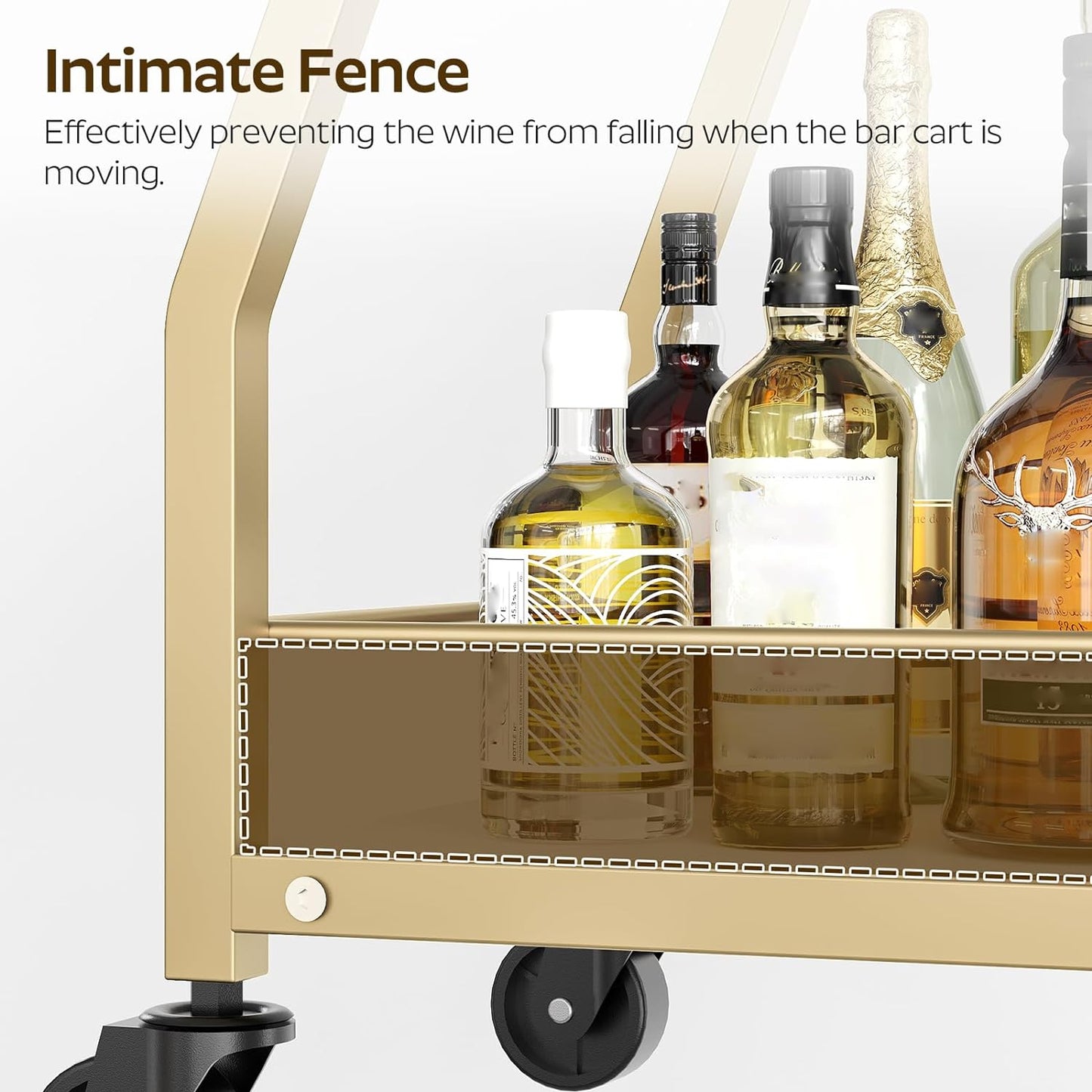Bar Cart, Gold Bar Cart for the Home, Small Bar Cart on Wheels, Beverage Cart, Home Bar Serving Cart with Glass Holder, Drink Cart for Bar, Kitchen, Dining, Marble White and Gold BC03DW