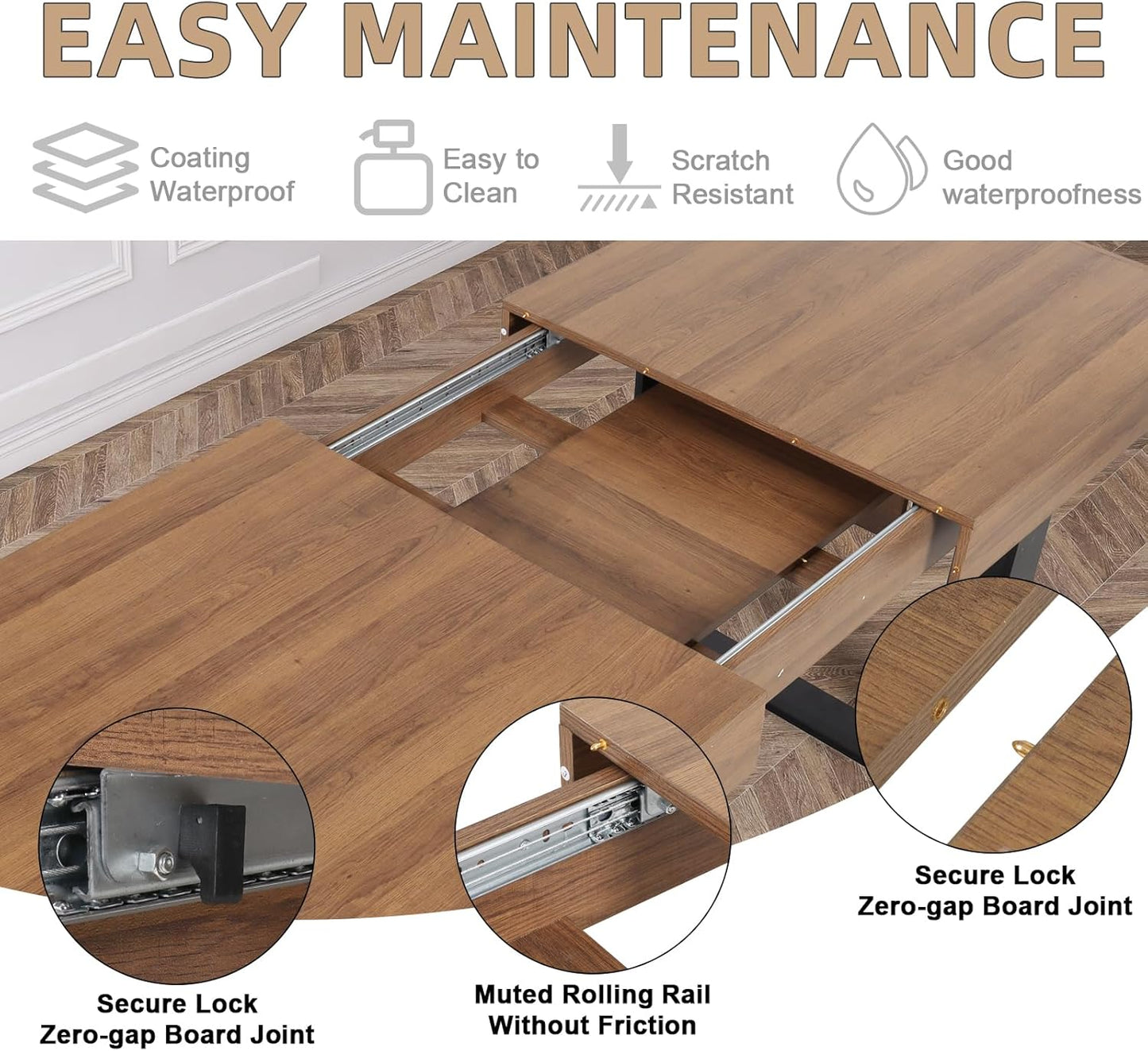 63”-79” Extendable Dining Room Table, Modern Farmhouse Wooden Kitchen Table, Long Expandable Dining Table for 6 8 10, Large Expanding Tables Conference Tables (Walnut Brown)