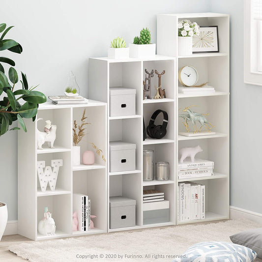 LUDER Book Shelf, 5-Cube Bookshelf, Reversible Bookcase, 9.4 X 19.5 X 31.5, Easy Assembly, for Living Room, Bedroom, Home Office, White