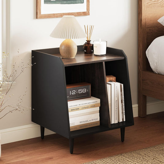 Nighstand Set of 3,Small End Side Table with Adjustable Divided Shelves for Vinyl Storage, Suitable for Music Room Living Room Bedroom