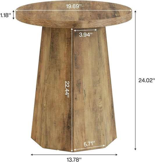 round Pedestal End Table, Farmhouse Couch Side Table with Octagonal Base, Wooden Drink Stand Accent Nightstand (1, Rustic Brown)