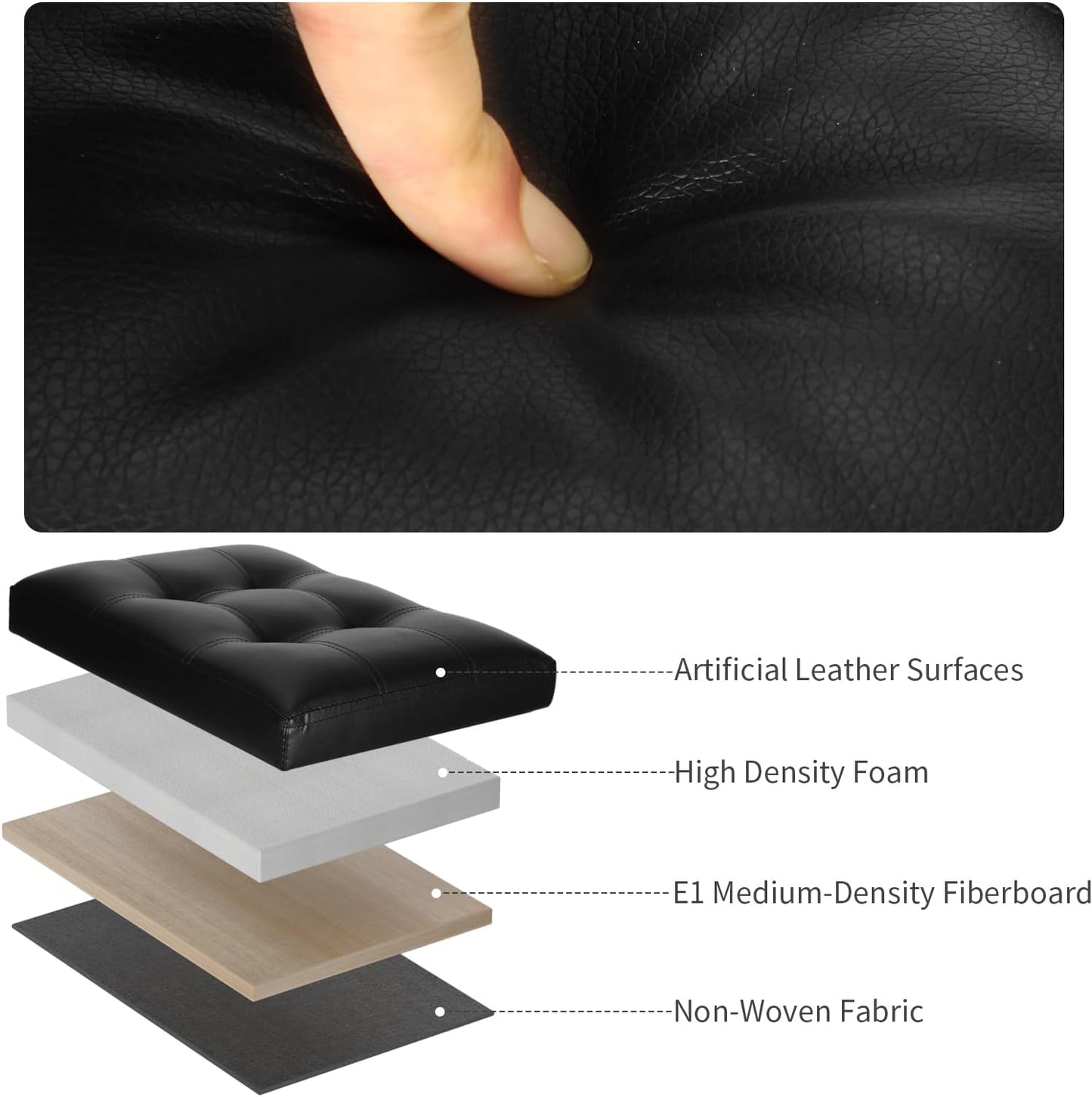 Storage Ottoman Foot Rest Stool with Thicker Foam Padded Seat. Foldable Leather Footstool Bench. Small Ottoman with Storage for Living Room Bedroom Coffee Table 350 Lbs, 17X13X13In, Black.